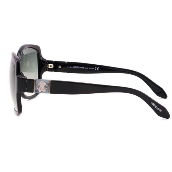 New Roberto Cavalli Women Square RC651S-01B Black Sunglasses Gray-Olive Lens - Picture 9 of 12